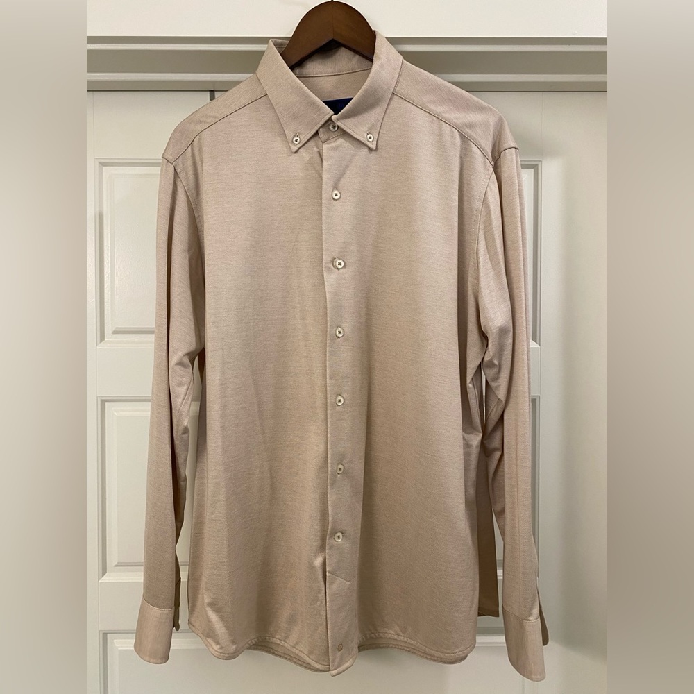 David Donahue Trim Fit Jacquard Fusión Button Down Men’s Short 16.5